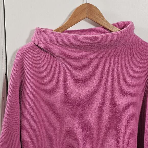 Free People Funnel Neck Drop Shoulder Ribbed Knit Oversized Mock Sz L Chunky - Picture 2 of 5
